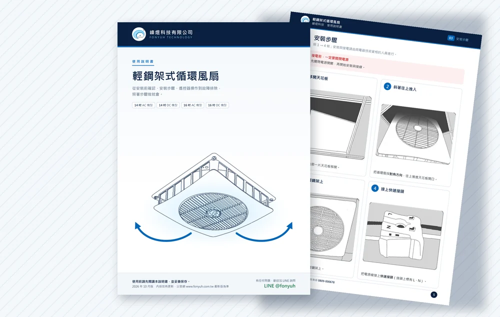 輕鋼架式循環風扇操作說明手冊